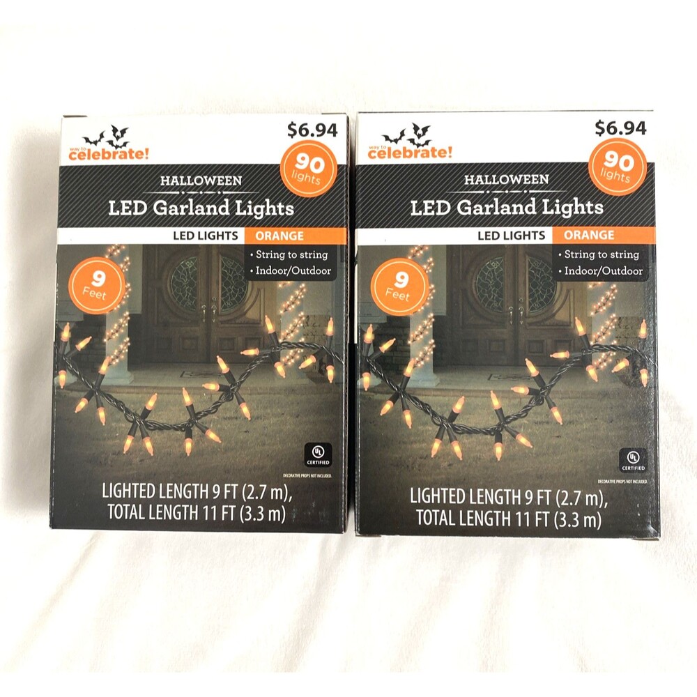 Halloween Led Garland Lights Orange 2 Packs 90 Lights Each Outdoor Home Decor